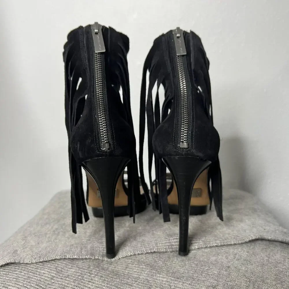 MICHAEL Kors Daphne Fringe Heels Black Suede Size 38